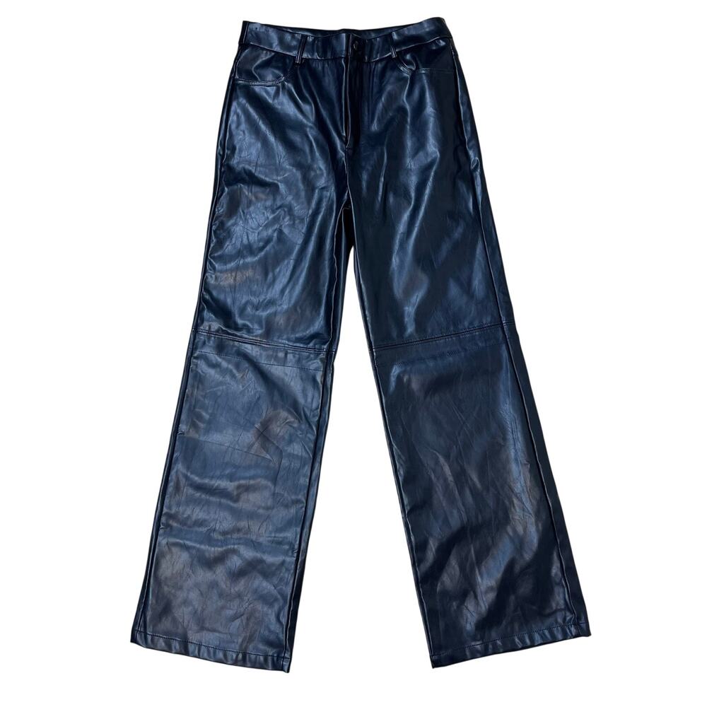 Black Vegan Leather Wide Leg Biker Pants Women’s Medium